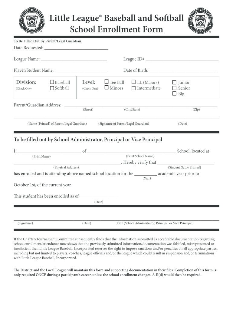 2018 Little League School Enrollment Form