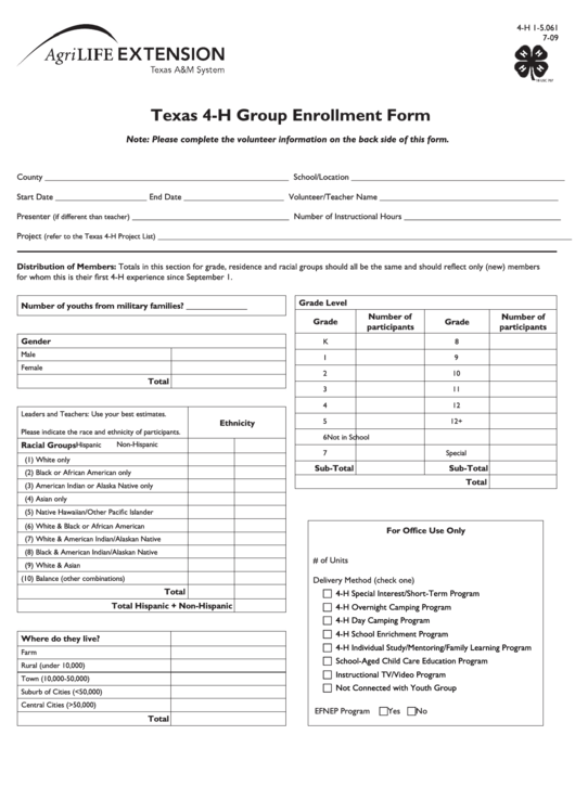 4-h Group Enrollment Form