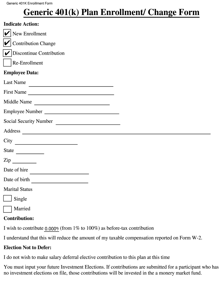 401k Enrollment Form Examples