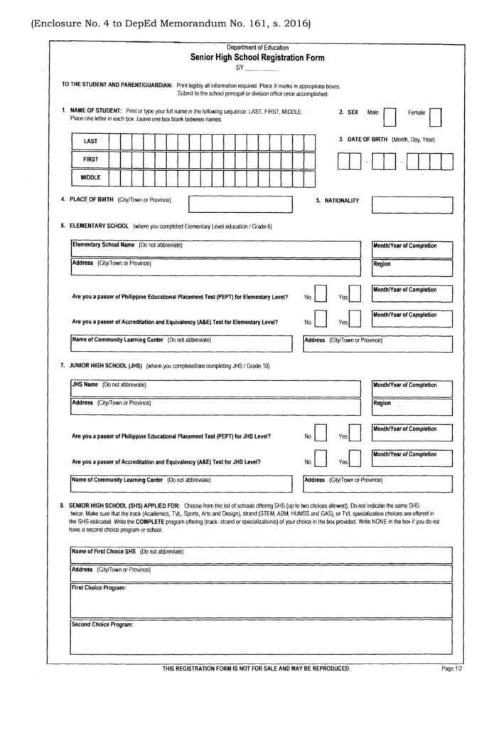 Adelaide High School Enrolment Form