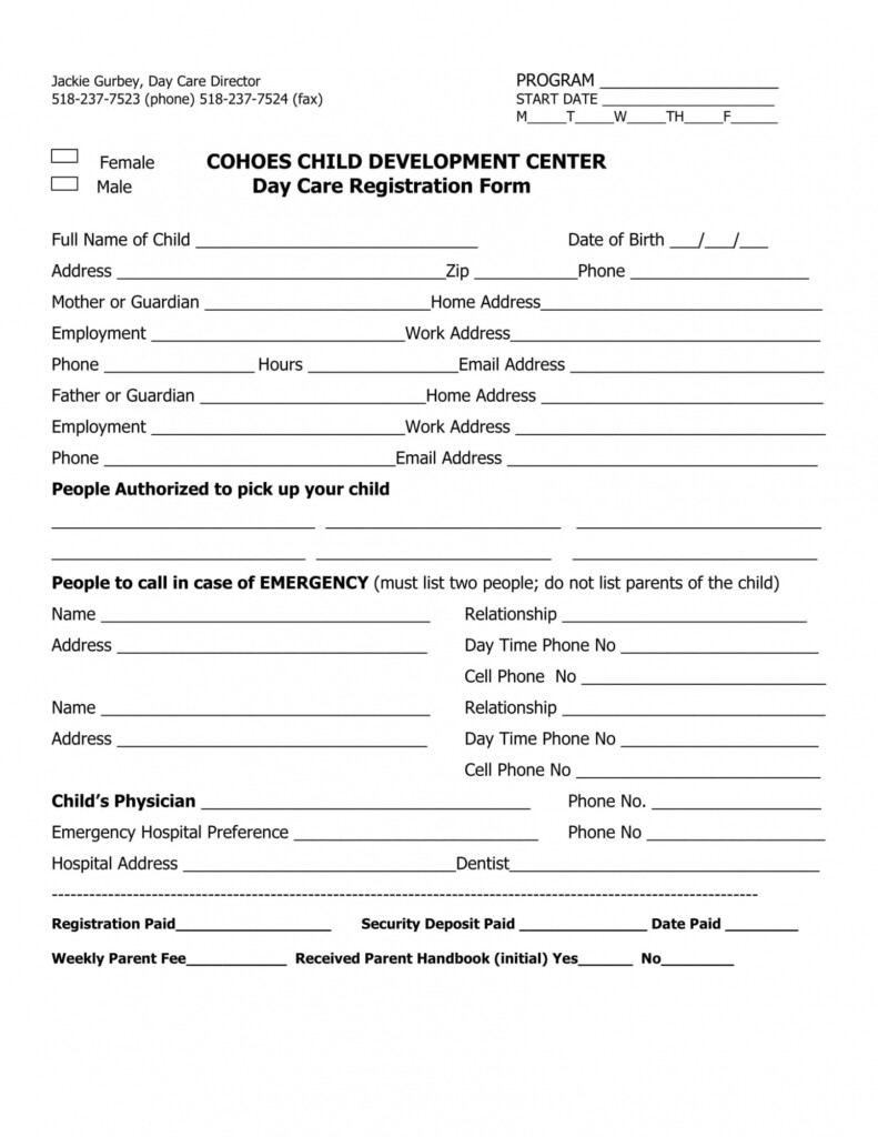 After School Care Enrollment Form