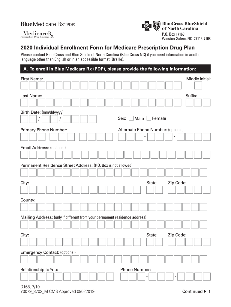 Anthem Blue Cross Medicare Prescription Drug Plan Individual Enrollment Form