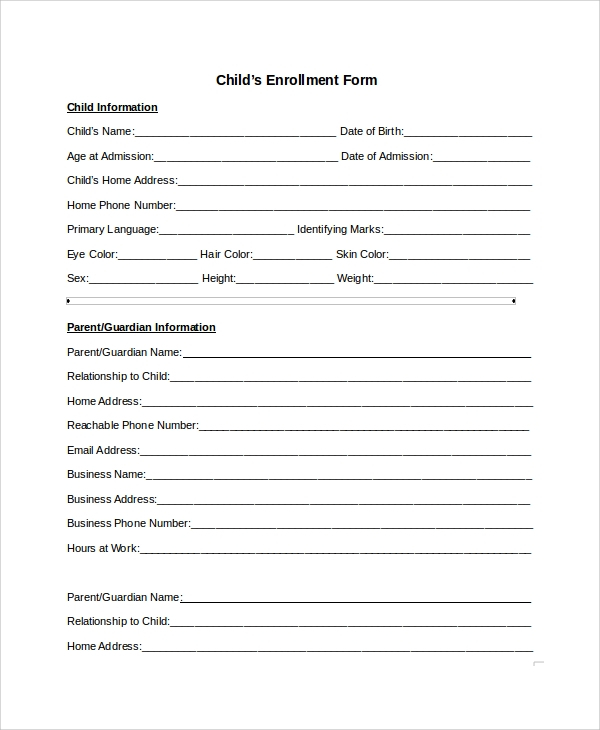 Basic Education Enrollment Form Example