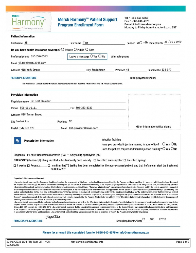 Celgene Patient Support Enrollment Form