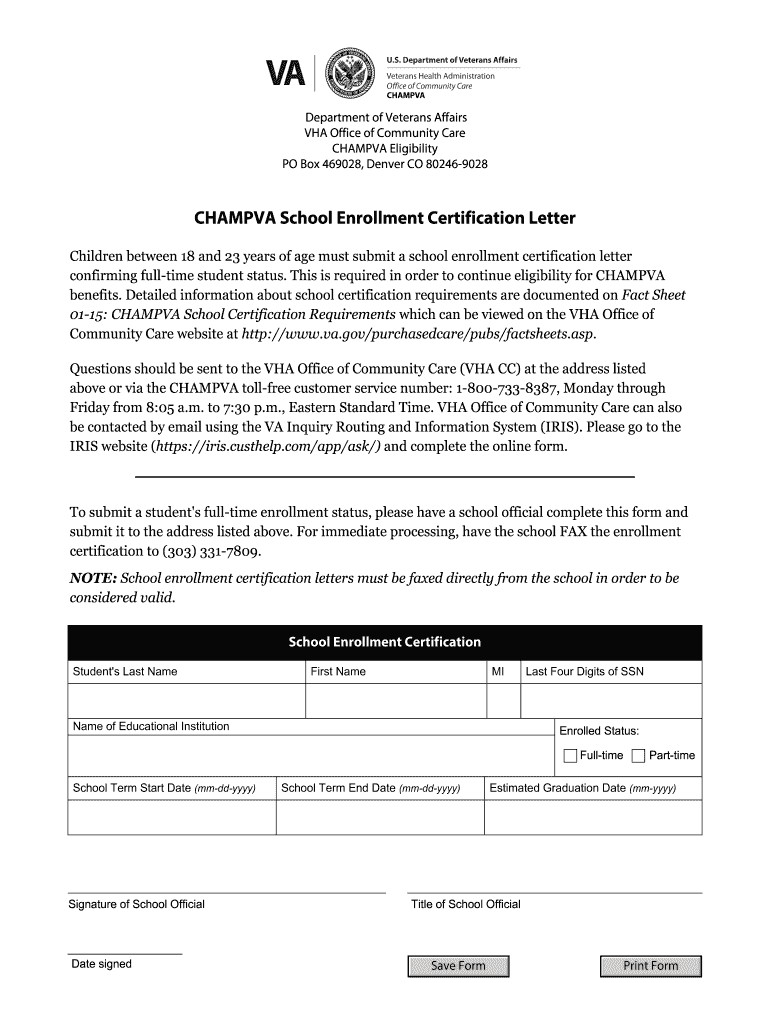 Champ Va School Enrollment Verification Form