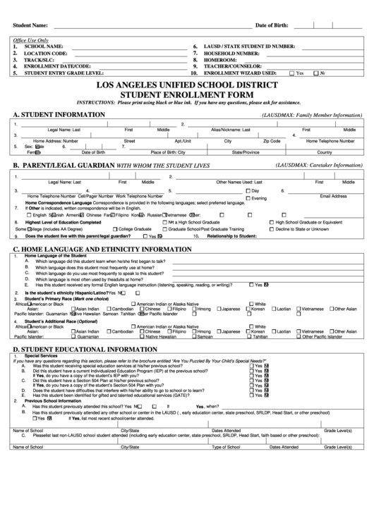 Chandler School District Open Enrollment Form