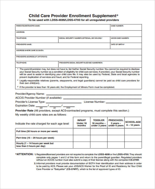 Child Care Provider Enrollment Form