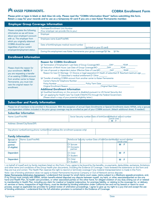 Cobra Enrollment Form