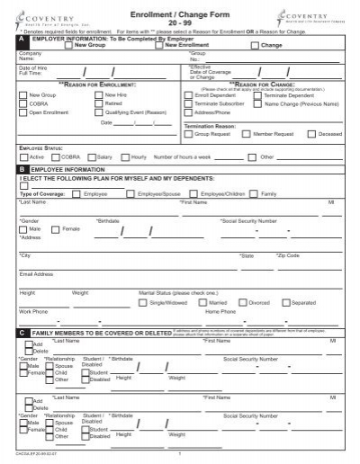 Coventry Provider Enrollment Form - Enrollment Form