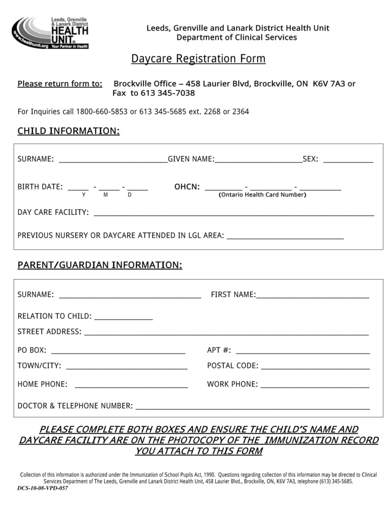 Daycare Enrollment Form