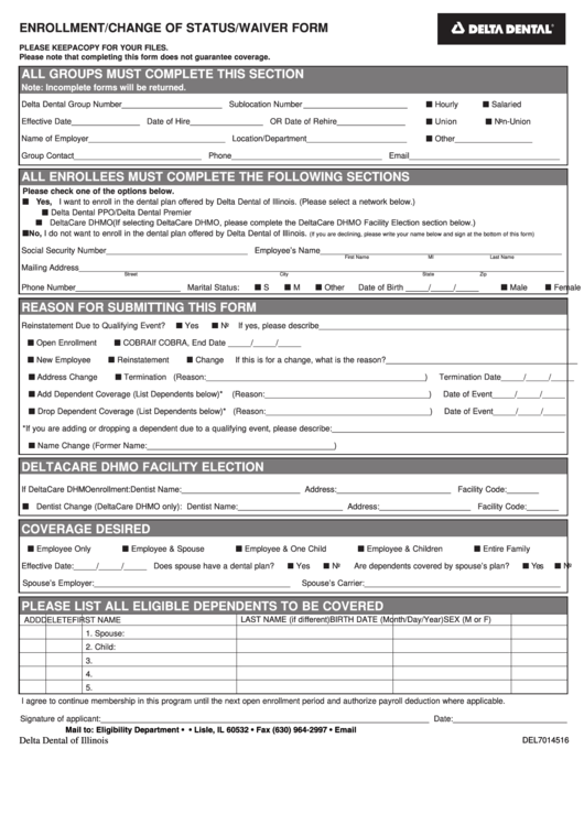 Delta Dental Enrollment Form