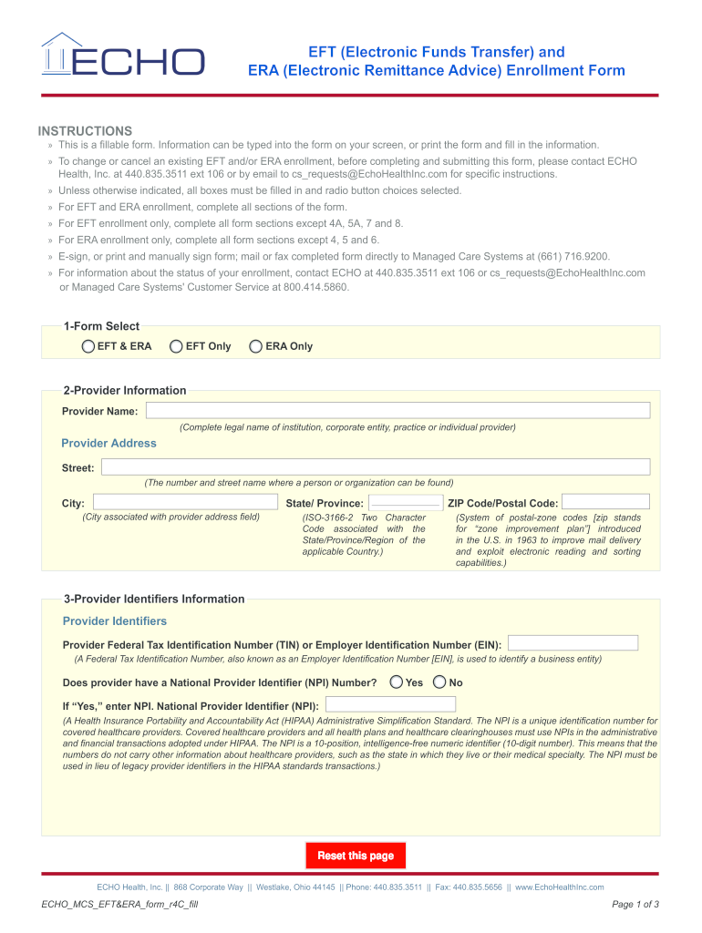 Echo Eft Enrollment Form