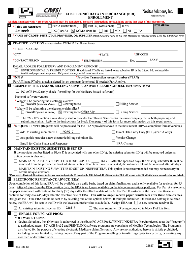 Edi Enrollment Form 8292