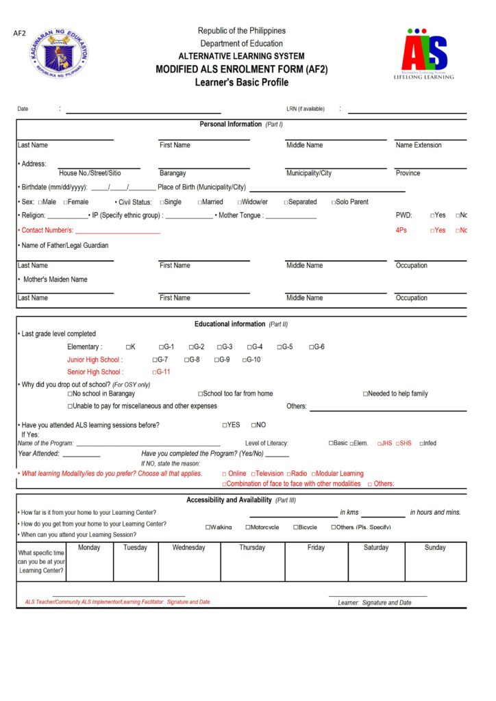 Enrollment Form 2022 Sample Enrollment Form