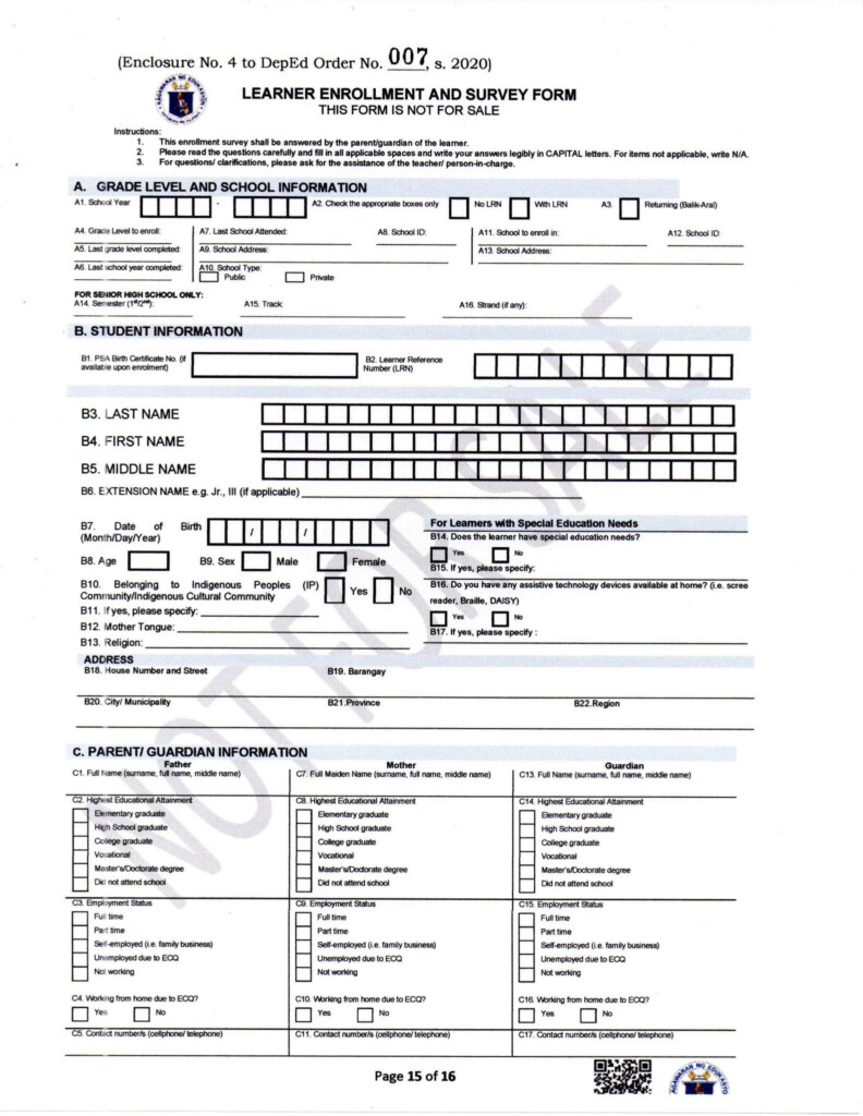 Enrollment Form 2023 Deped