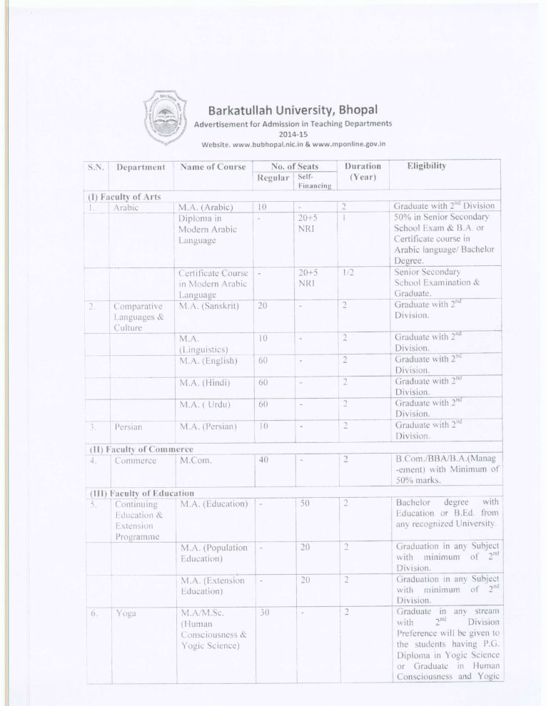 Enrollment Form Bu Bhopal