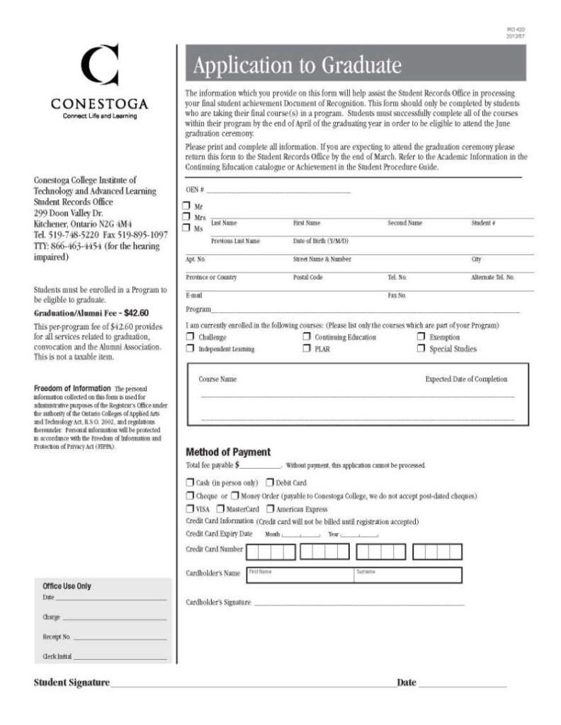 Enrollment Form Conestoga College