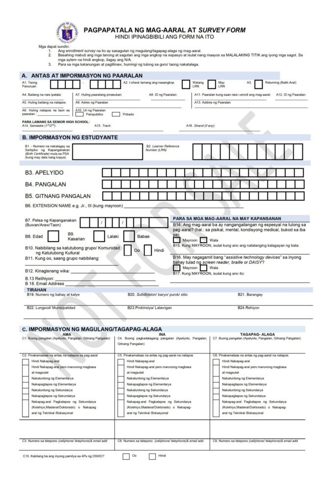 Enrollment Form Deped 2022