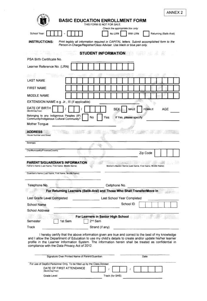 Enrollment Form Deped