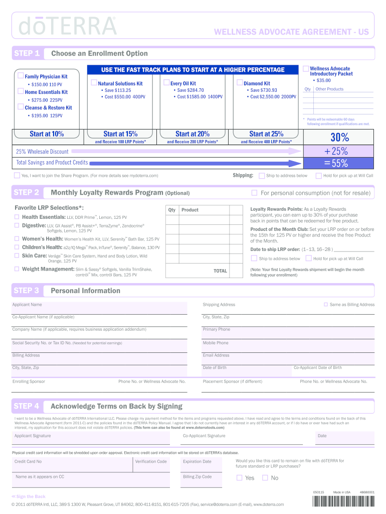 Enrollment Form Doterra