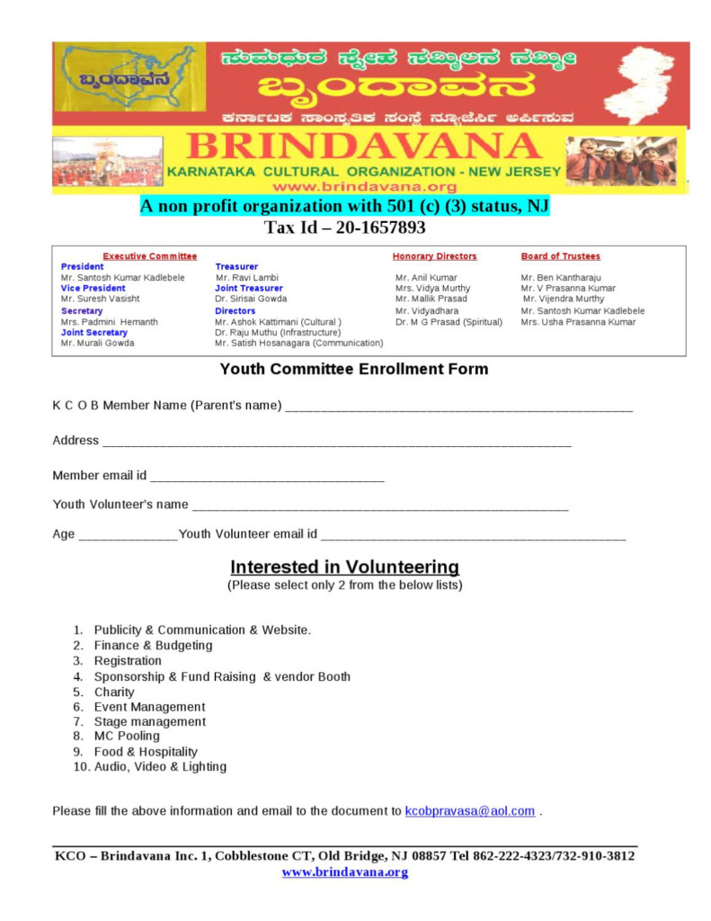 Enrollment Form For National Youth Volunteer