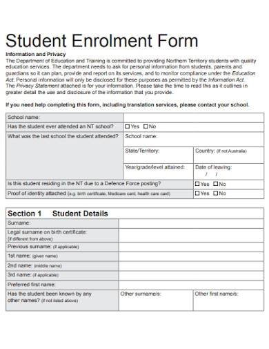 Enrollment Form In College