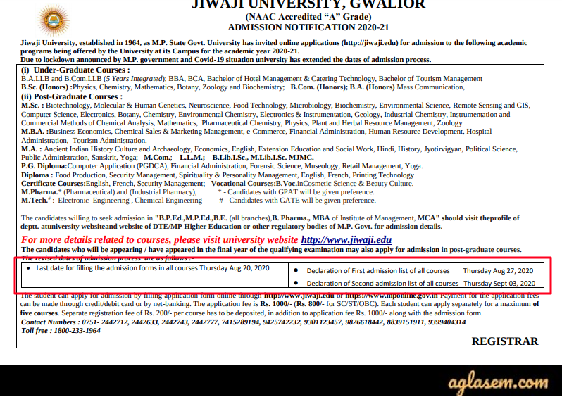 Enrollment Form Jiwaji University