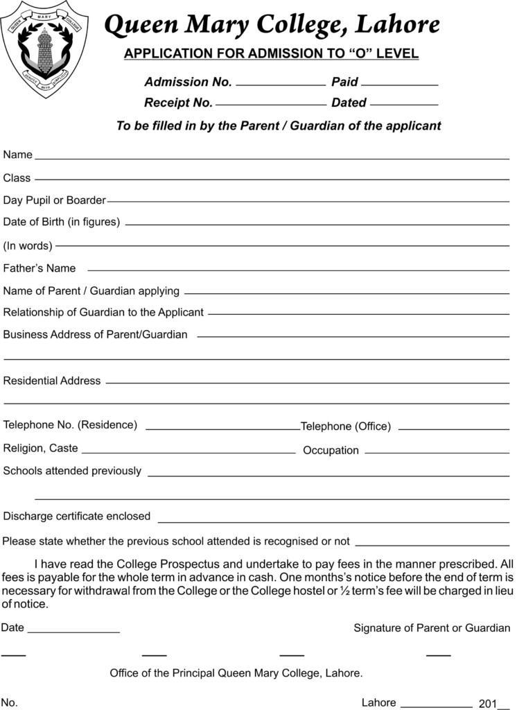 Enrollment Form Of College