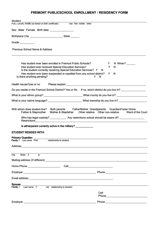 Erie Middle School Enrollment Form - Enrollment Form