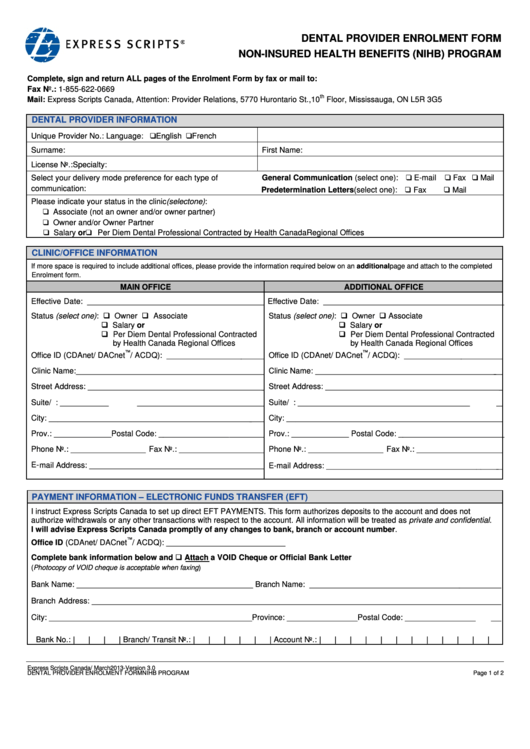 Esi Canada Dental Provider Enrolment Form