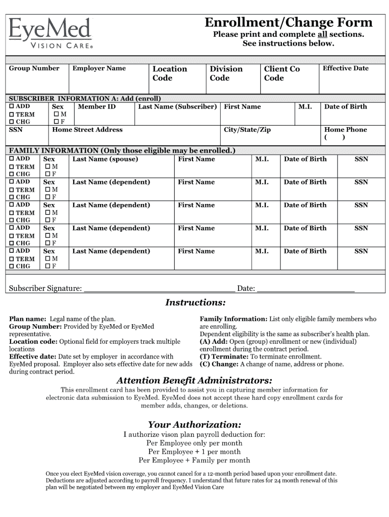 Eyemed Enrollment Form