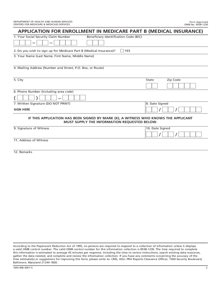 Form For Part B Re-enrollment Medicare If Terminated