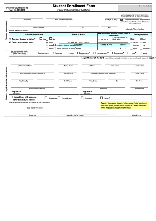 Greenville County School Enrollment Form