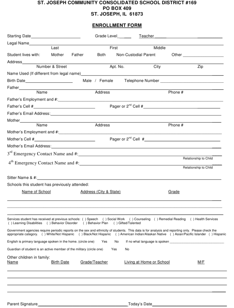 Illinois School Enrollment Forms