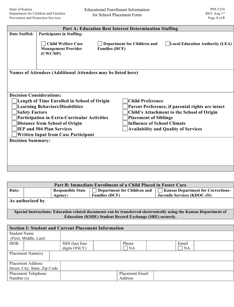 Kansas School Enrollment Physical Form