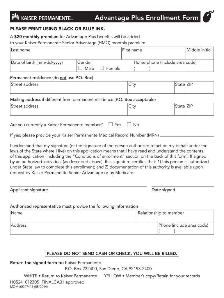 Kp.org Senior Advantage Plus Enrollment Form