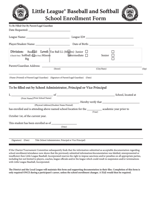 Little Leage School Enrollment Form