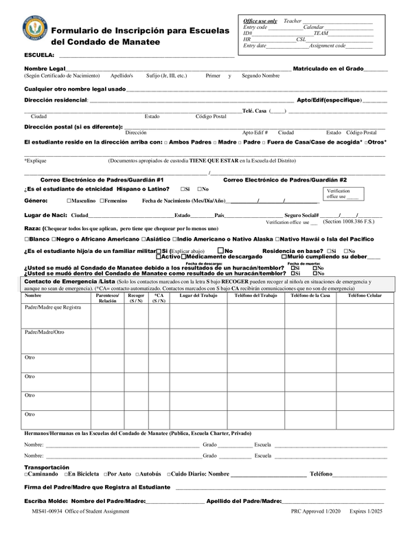 Manatee High School 9th Grade Enrollment Forms