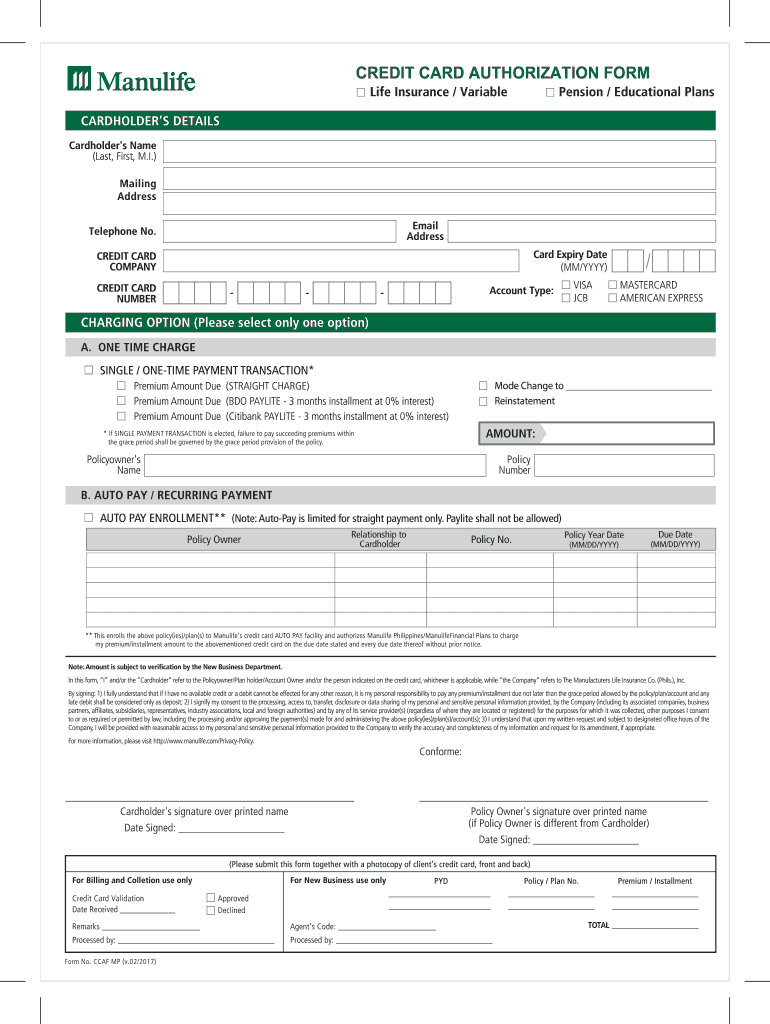 Manulife Enrollment Form 