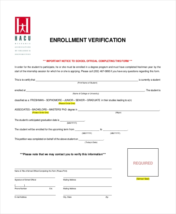 Marcus High School Verification Of Enrollment Form Look Like