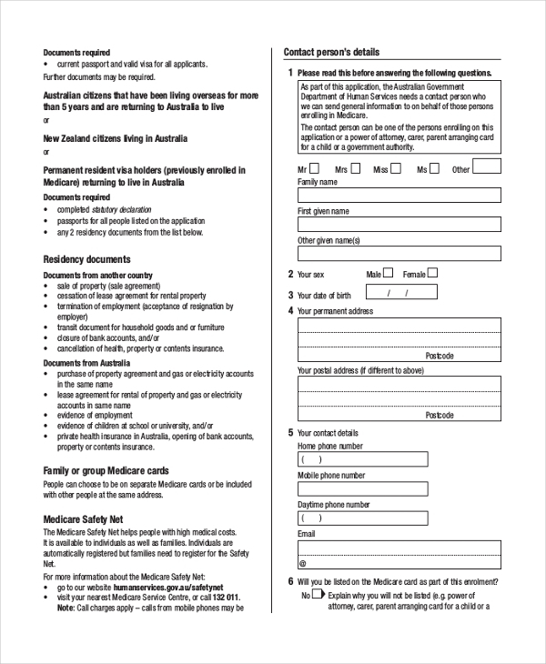 Medicare Enrolment Form 2015