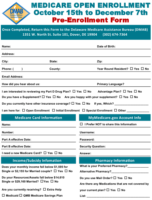 Medicare Open Enrollment Forms Enrollment Form