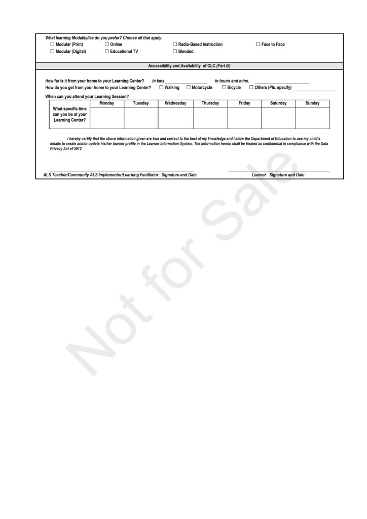 Modified Basic Education Enrollment Form 2022