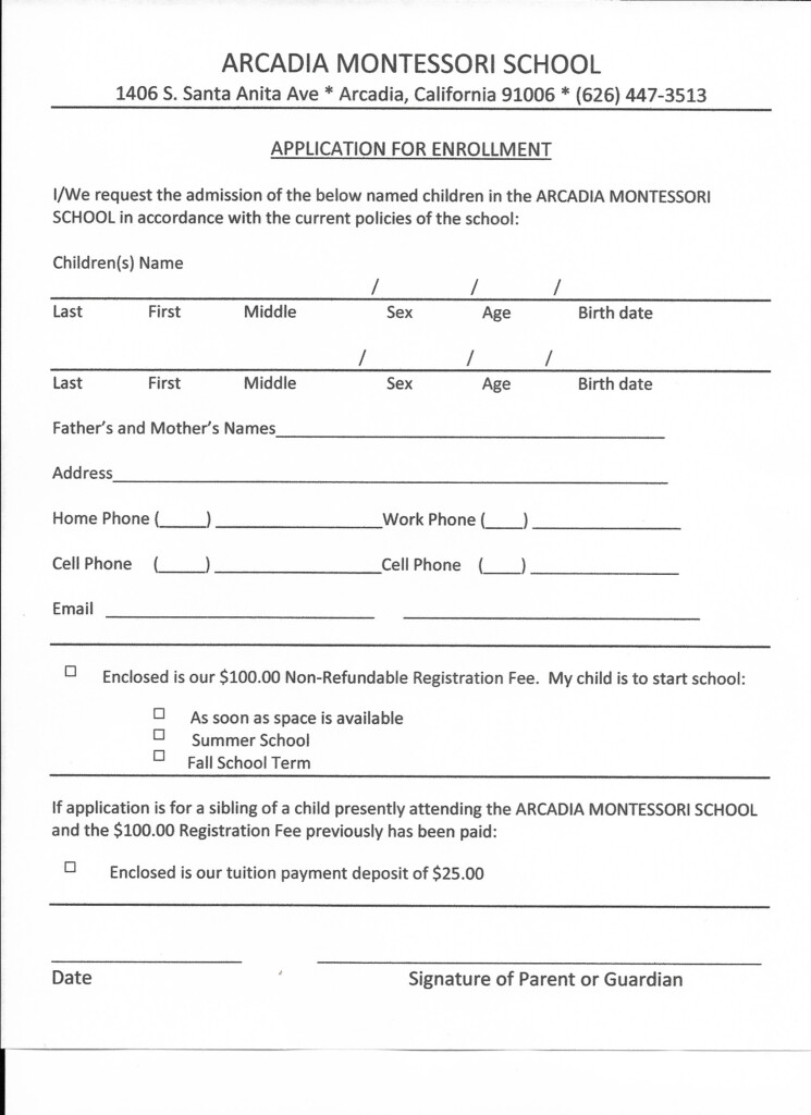 Montessori School Enrollment Form