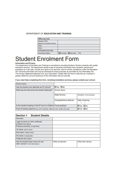 Nt Schools Enrolment Form