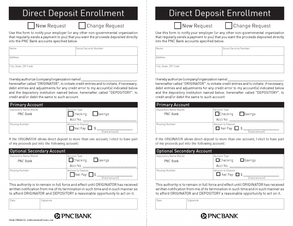 Pnc Direct Deposit Enrollment Form