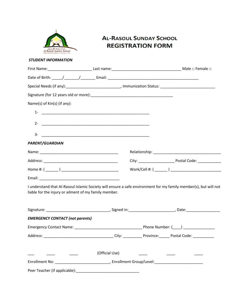 Printable Sunday School Enrollment Form