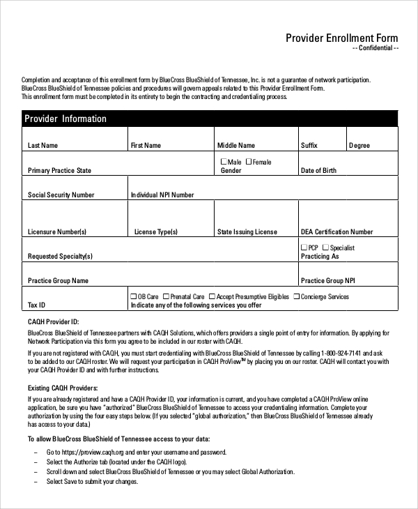 Provider Enrollment Information Form