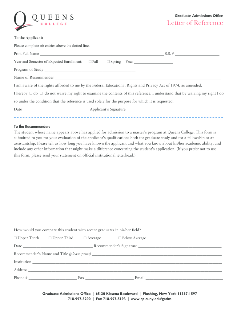 Queens College Enrollment Form