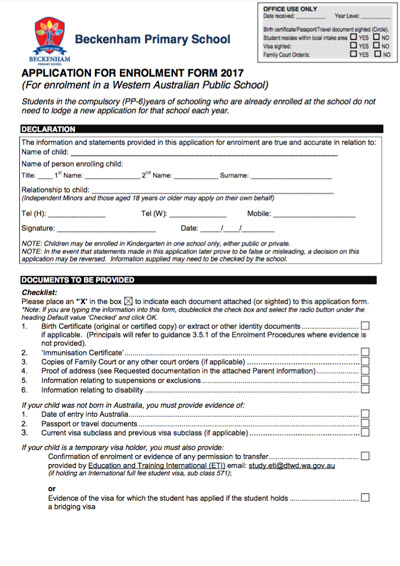 Rangeview Primary School Enrolment Form